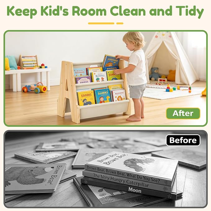 XiaZ Kids Bookshelf Wooden Montessori Toddler Bookshelf Solid Pine A-Frame - Image 8