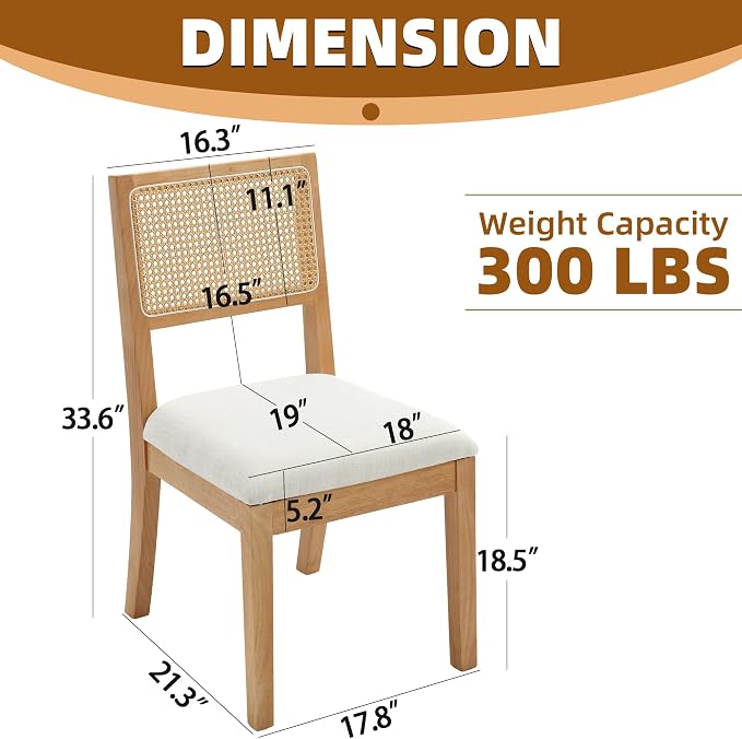 Westice Rattan Dining Chairs Set of 2, Farmhouse Natural Dining Room Chairs - Image 3