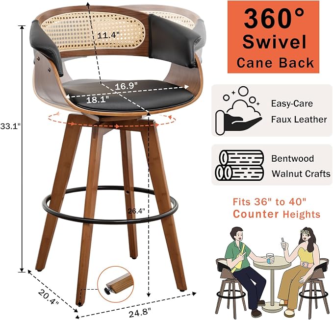 Set of 4 Rattan Swivel Counter Stools - Image 2