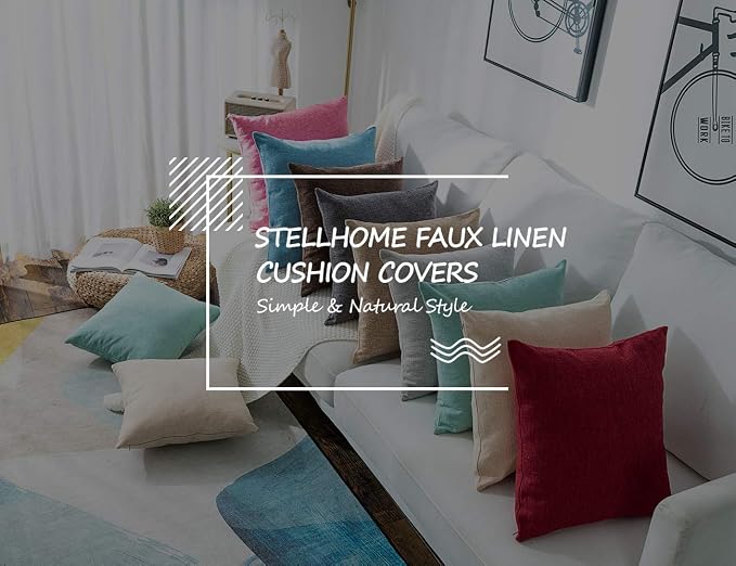 Stellhome Linen Throw Pillow Covers Square Solid Farmhouse Burlap Cushion Covers - Image 5