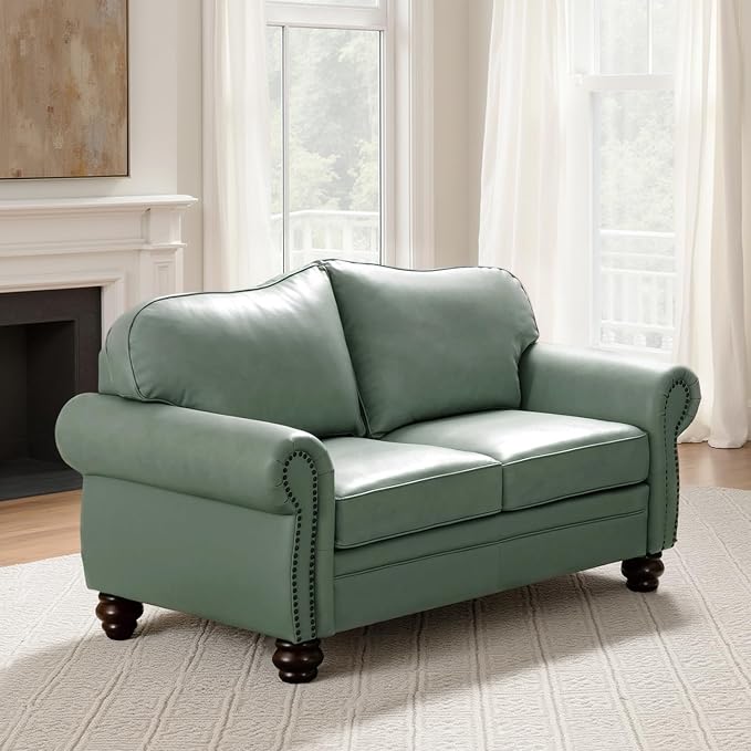 60" Wide Genuine Leather Chesterfield Loveseat, 2 Seat Leather Sofa - Image 3