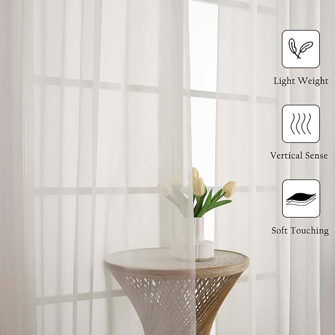 Lecloud Ivory Sheer Curtains 78 Inches Long 2 Pcs, Rod Pocket Light Filtering - Image 4