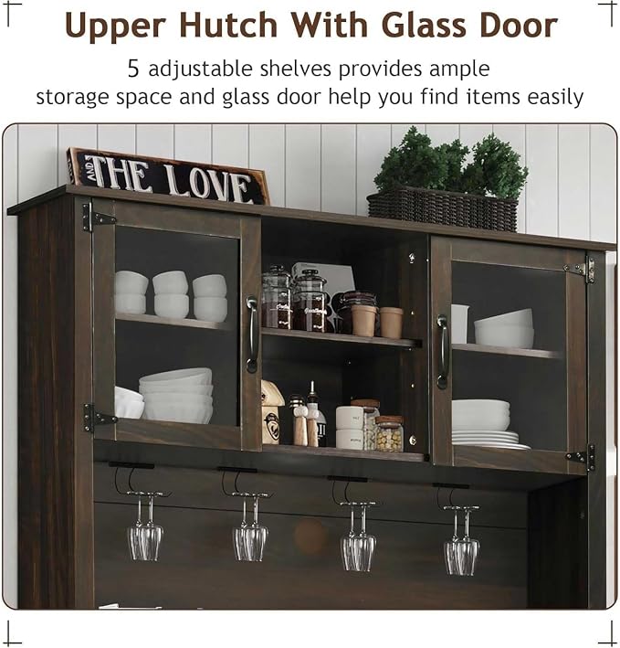 4ever2buy 72" Farmhouse Coffee Bar Cabinet - Image 6