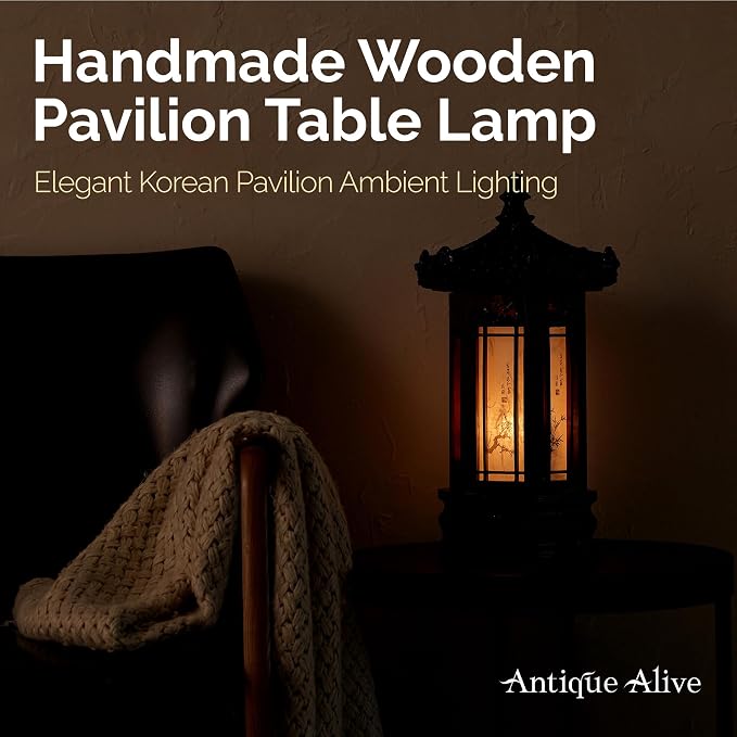 Antique Alive Traditional Korean Wood Lamp | Handmade Asian Oriental Table - Image 8