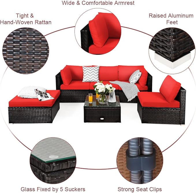 Tangkula 6 Piece Patio Furniture Set, Outdoor Deck Lawn Backyard Sectional Sofa - Image 9