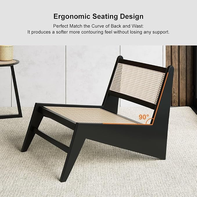 homary Japandi Rattan and Wood Lounge Chairs Mid Century Modern Armless Accent - Image 4