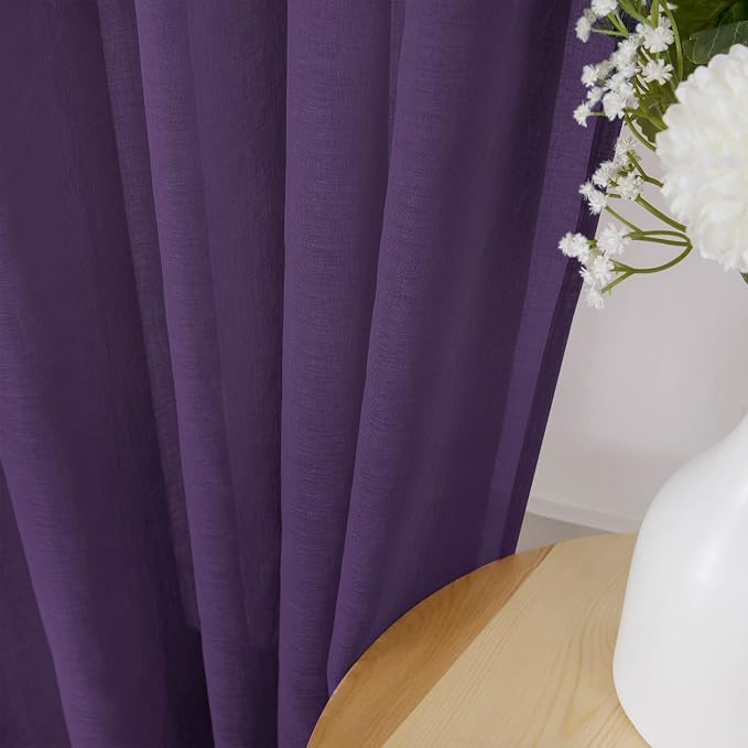 Tollpiz Sheer Curtains Linen Textured Living Room Curtain Sheers Light - Image 3