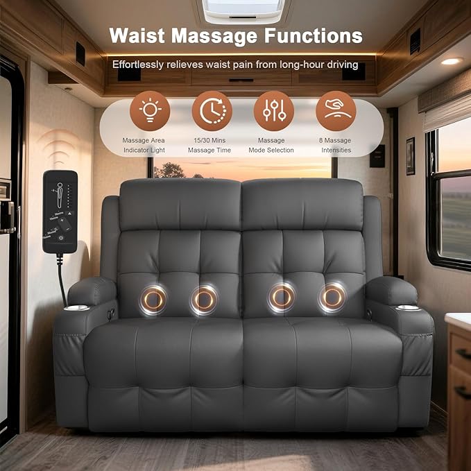 RV Loveseat Recliner Sofa, Massage Wall Hugger Recliners Couch - Image 4