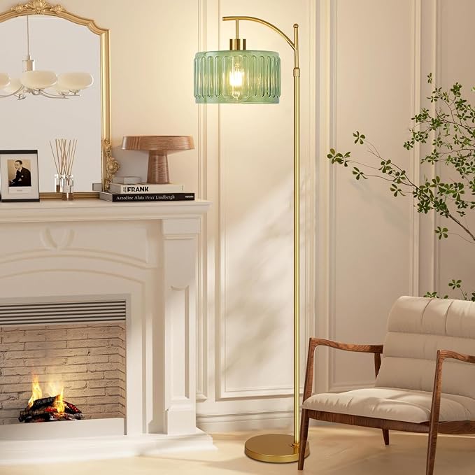 QIYIZM Glass Floor Lamp for Living Room, Mid Century Modern Brass Tall Lamp - Image 8