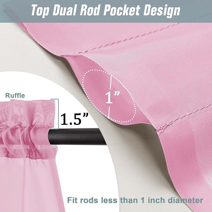 Light Pink Small Sheer Curtains Tier 24 Inches Length 2 Pieces, Light Filtering - Image 3