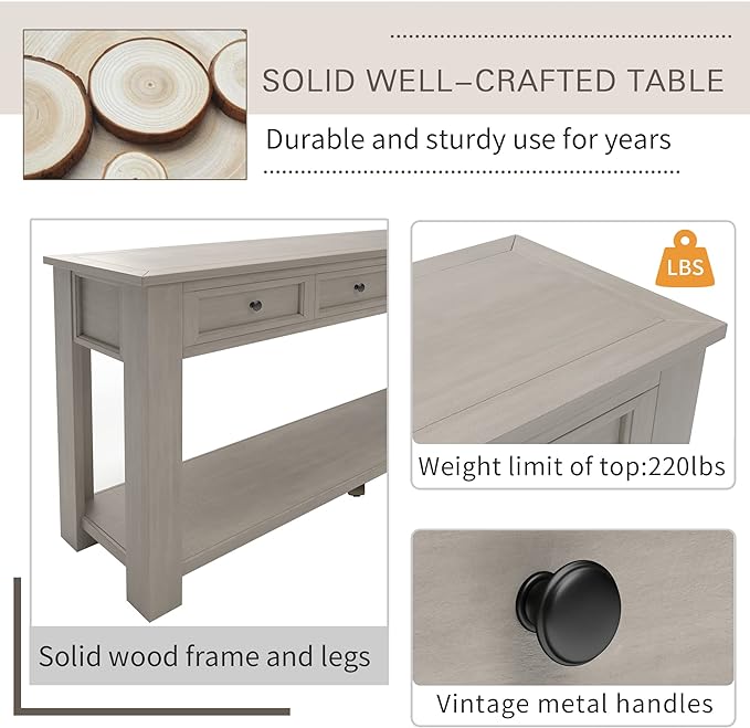 LKTART Solid Wood Console Table, Long Sofa Table Entryway Table - Image 5