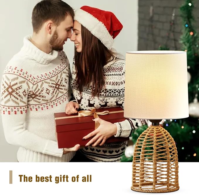 EJIAXIN Rattan Lamp Boho Lamps Set of 2-13.75" Mini Farmhouse Table Lamp Rustic - Image 8