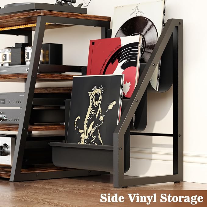 AV Media Stand with Outlets, Stereo Stands and Racks with Vinyl Storage - Image 8
