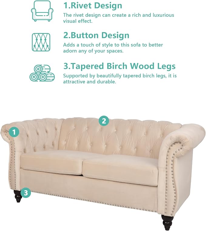 QHITTY 3 Piece Living Room Set, Sectional Chesterfield Sofa Chair Contemporary - Image 4
