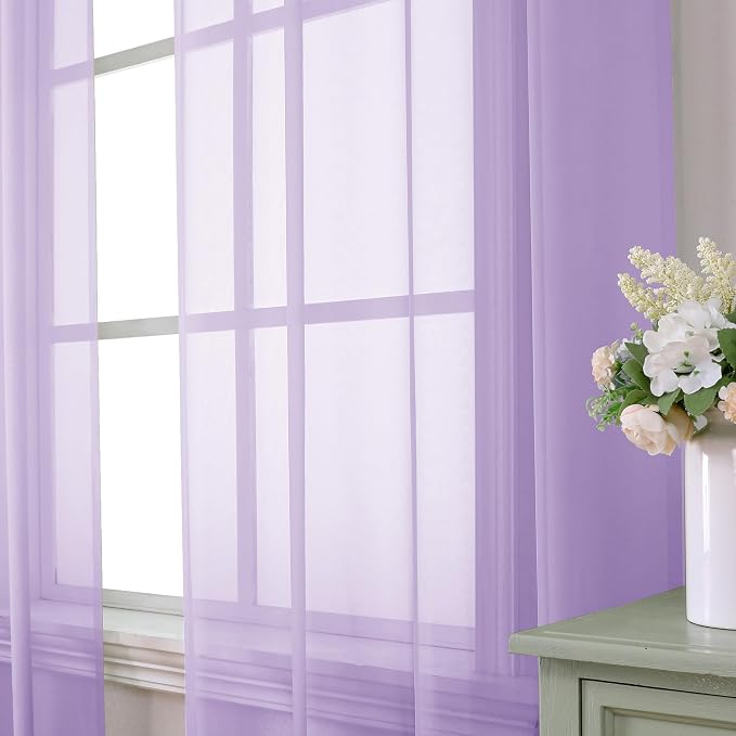 Aiyufeng Light Purple Sheer Curtain Panels Pair Sold 90 Inch Length, Light - Image 2