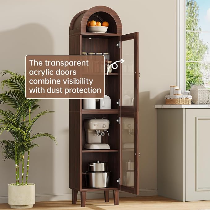 71" Tall Arched Cabinet with Acrylic Door, Modern Curio Arched Bookcase with - Image 5