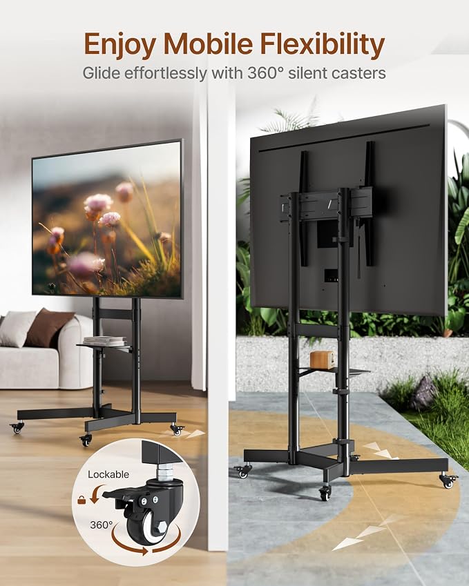 Heavy-Duty Rolling TV Stand for 55–100" Screens — Supports 165 lbs, Stable - Image 5