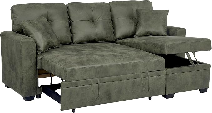 L Shaped Sectional Couch with Storage and Pull Out Bed, 3 Seater Sleeper Sofas by LITVZ