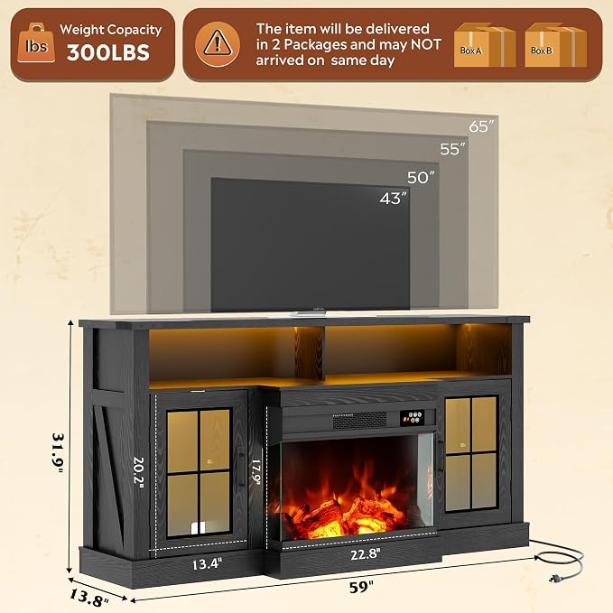 WLIVE 3-Sided Glass Electric Fireplace TV Stand - Image 3