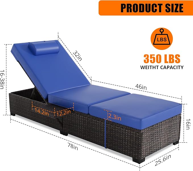 GAOMON Chaise Lounge Chairs Set of 2, Outdoor PE Rattan Chaise Lounge Chair - Image 2