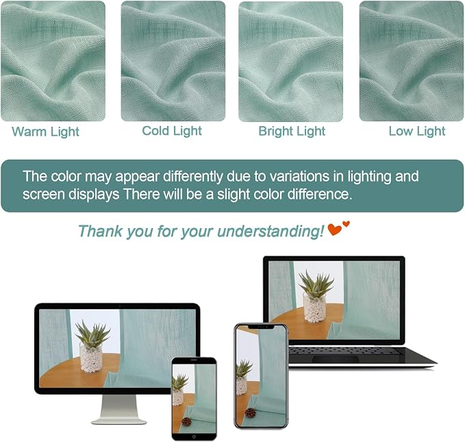 Chyhomenyc Aqua Green Semi Sheer Curtains 96 Inches Long 2 Panels - Image 9