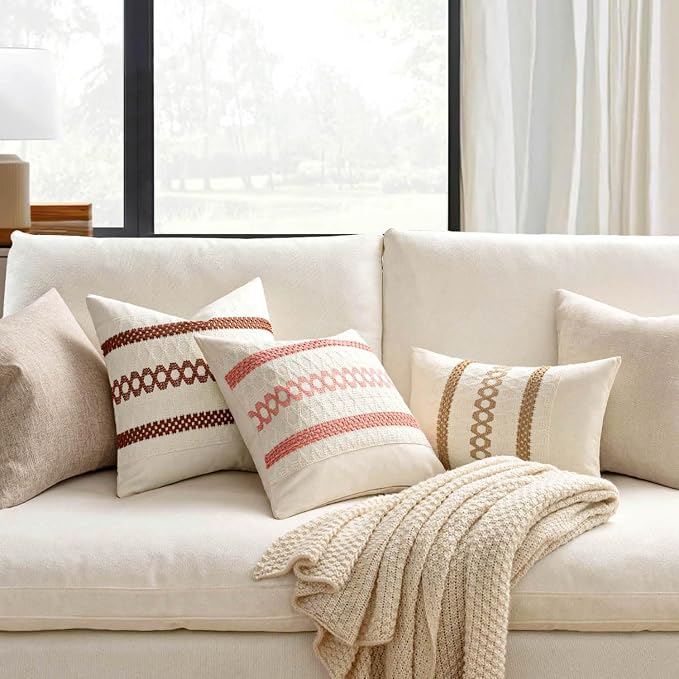 MIULEE Set of 2 Neutral Boho Decorative Pillow Covers 18x18 Inch Farmhouse - Image 2