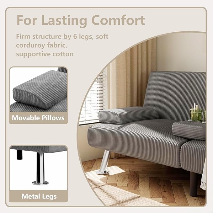 Flamaker Futon Sofa Bed Modern Folding Futon Set Convertible Recliner Lounge - Image 6