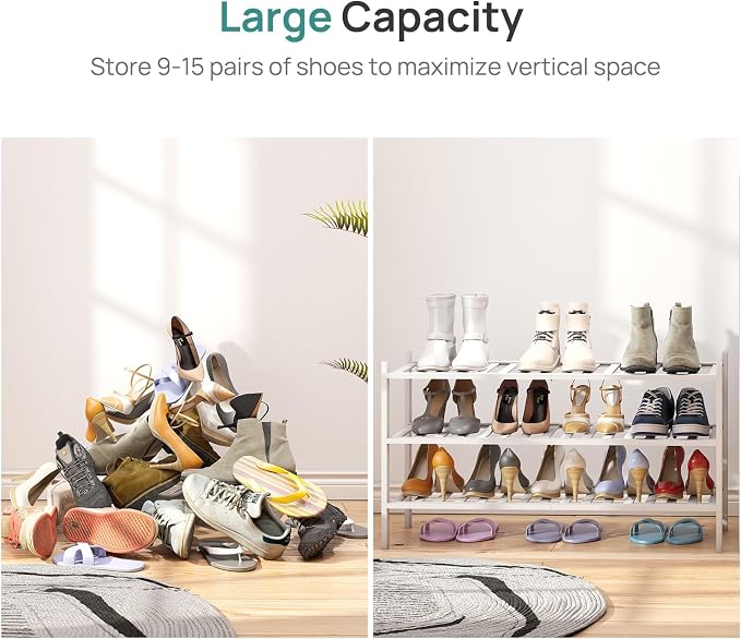 viewcare 3-Tier Long Shoe Rack, Bamboo Wood Shoe Rack - Image 5