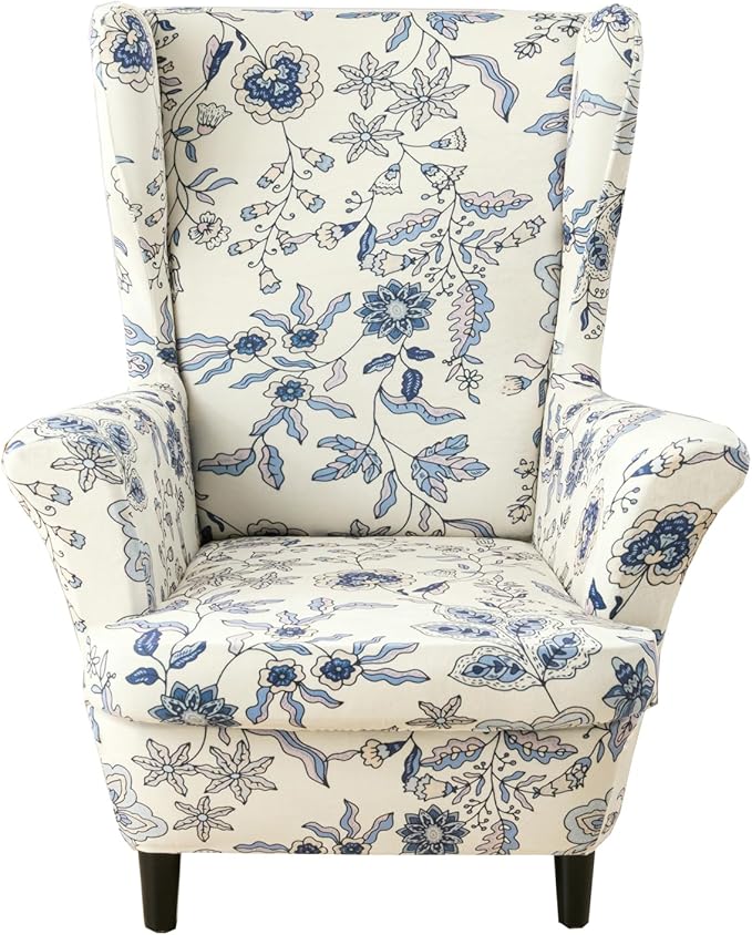 KRFOONN Velvet Wing Chair Slipcovers 2 Piece Stretch Printed Wingback Chair by KRFOONN