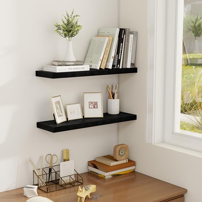 Fun Memories Deep Black Floating Shelf, 22.5" W x 6.5" D Rustic Wood Wall Shelf - Image 7