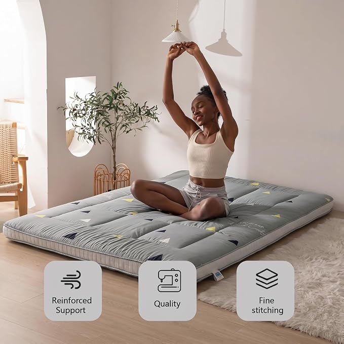 MAXYOYO Grey Triangle Futon Mattress, Padded Japanese Floor Mattress Quilted - Image 3