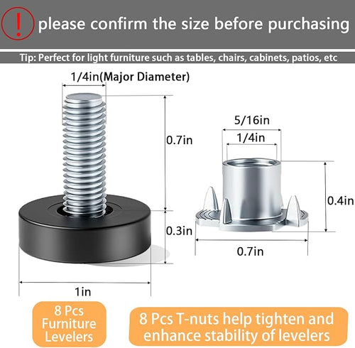 1/4" Thread Leveling Feet, Adjustable Furniture Feet Threaded Screw in - Image 2