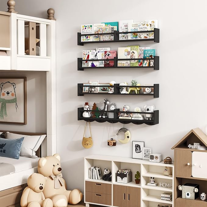 34Inch Nursery Bookshelves, Wall Floating Shelf Kids Coat Rack - Image 6