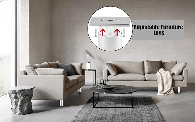 Set of 4 Furniture Legs 2.36 Inch, Adjustable Aluminum Alloy Cabinet Legs - Image 6