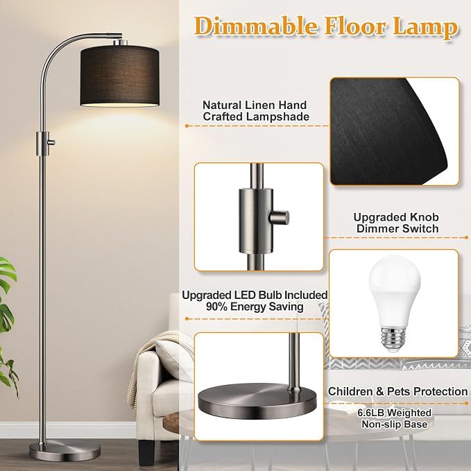 Nintiue Upgraded Modern Arc Dimmable Tall Standing Floor Lamp - Image 4