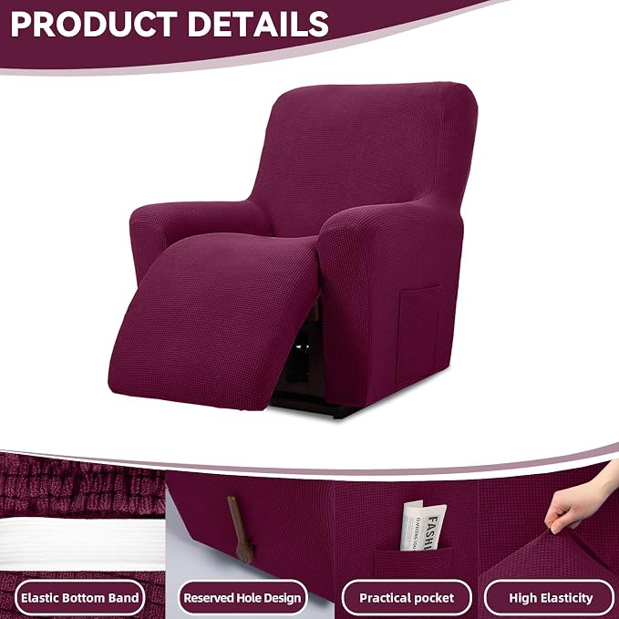 Cupuamon Recliner Chair Covers, Lazy Boy Recliner Covers Stretch Reclining - Image 4