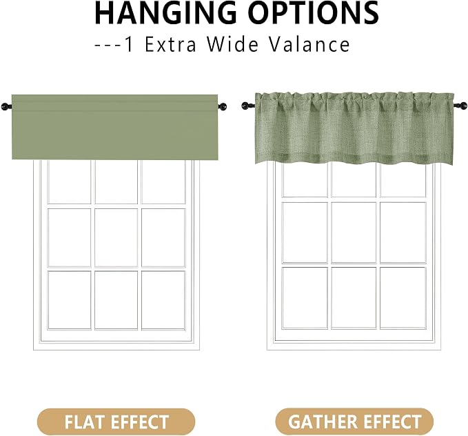 OVZME Green Valance for Windows, Light Filtering Faux Linen Textured Small Cafe - Image 3