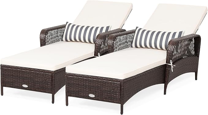 COSTWAY PE Rattan Chaise Lounge Chair, 6 Gear Adjustable Recliner by COSTWAY