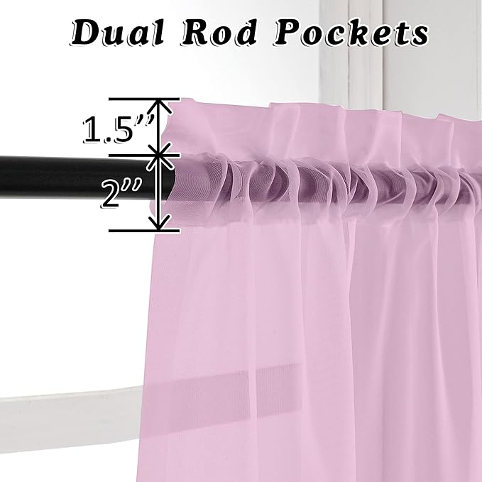 OVZME Light Pink Sheer Curtains 36 inch Length Kitchen Tiers Short Voile - Image 3
