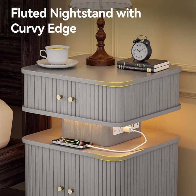 Nightstands Set of 2 with Charging Station, Modern Night Stands Set 2 with - Image 9