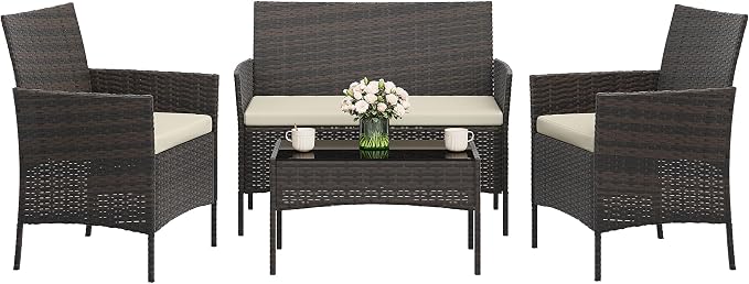 GAOMON 4-Piece Patio Furniture Set, Modern PE Rattan Conversation Set - Image 8