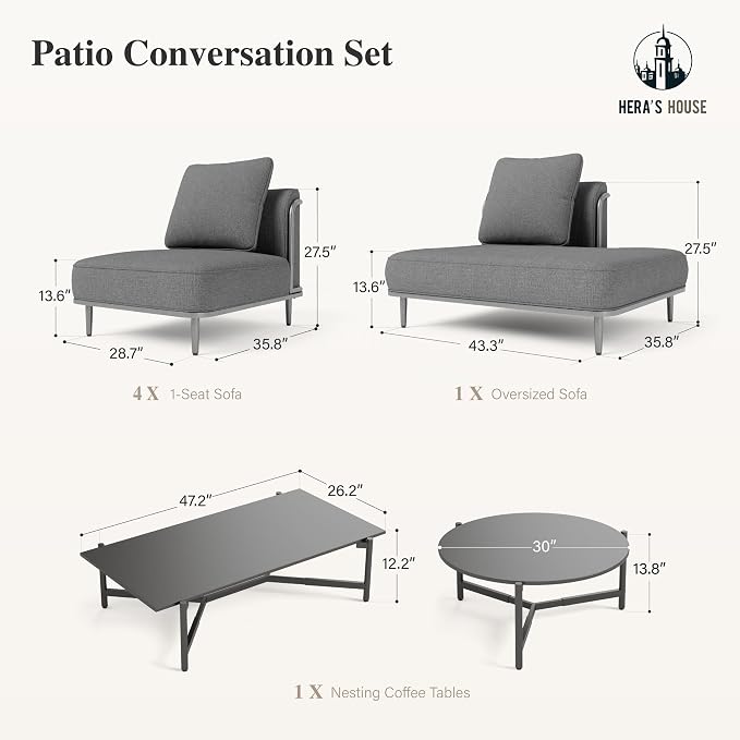 HERA'S HOUSE Metal Patio Furniture Set, Modular 6 Seats and 1 Nesting Coffee - Image 9