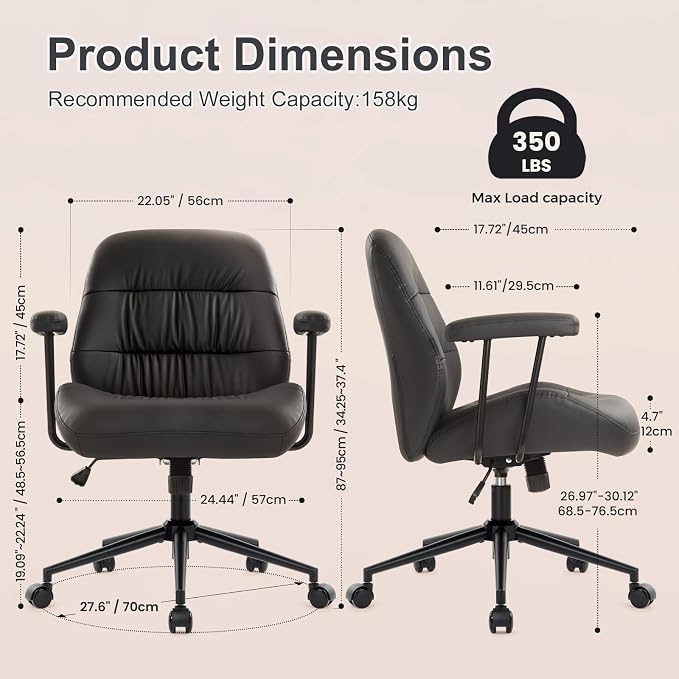 IWMH Leather Office Chair with Removable Armrests，Mid-Back Ergonomic Desk Chair - Image 3