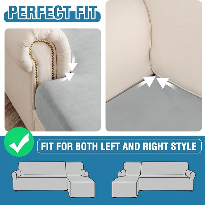 Couch Cover 8-Piece Elastic Velvet Couch Cushion Covers & Chaise Slipcovers - Image 6