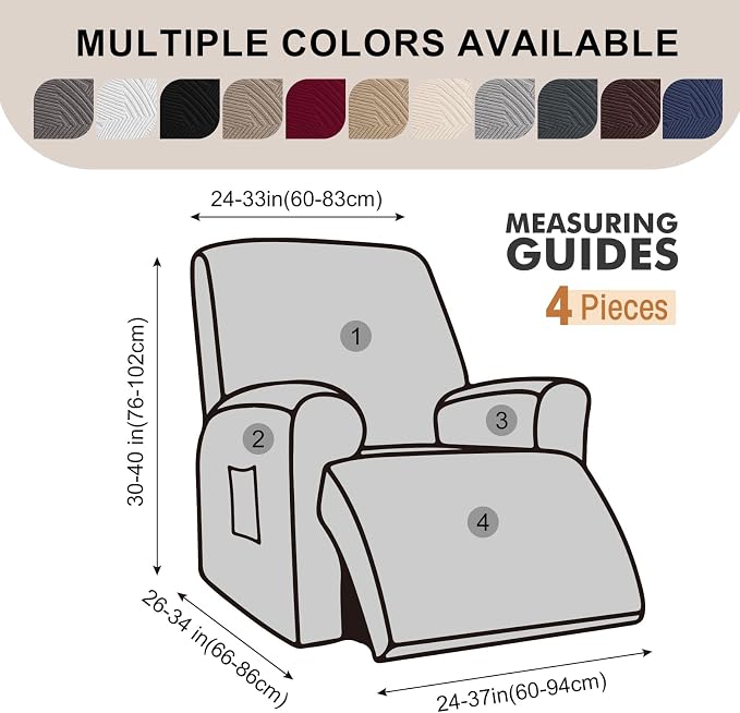 Recliner Chair Covers, 4-Piece Stretch Geometric Strokes Jacquard Reclining - Image 2