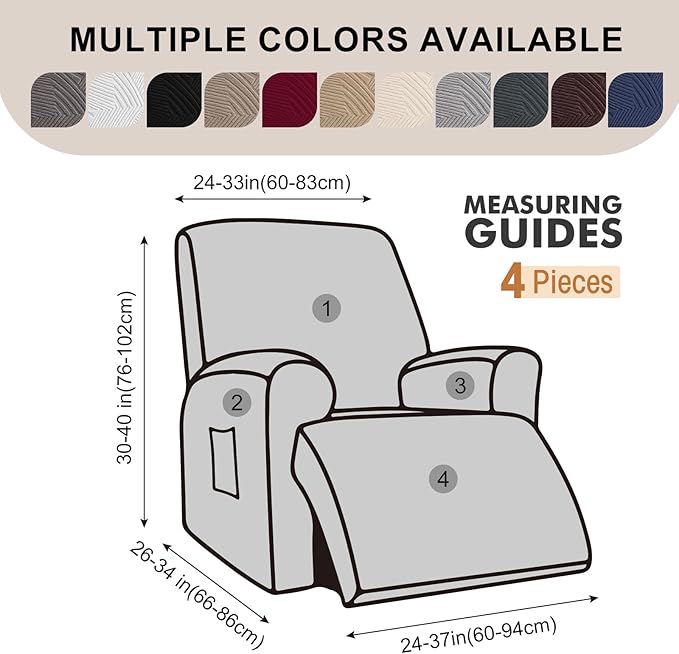 Recliner Chair Covers, 4-Piece Stretch Geometric Strokes Jacquard Reclining - Image 2