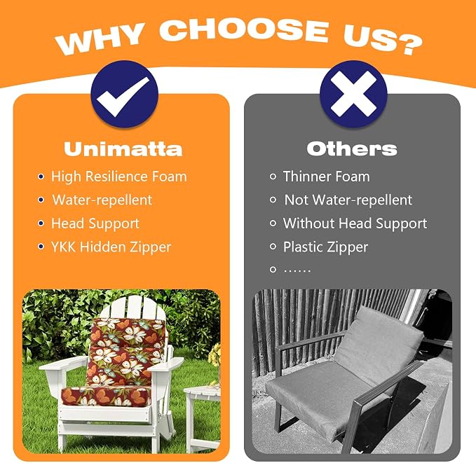 Unimatta Outdoor High Back Chair Cushion Seat Pads, 44 x 21 Inch - Image 6