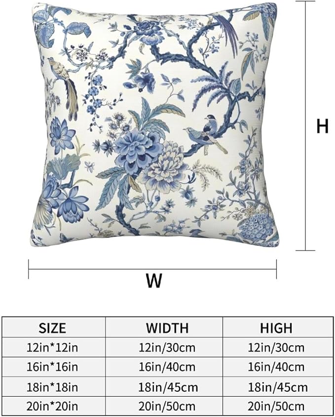 Chinoiserie Blue and White Pillow Covers 18x18 Set of 2, Bird and Flowers Throw - Image 3