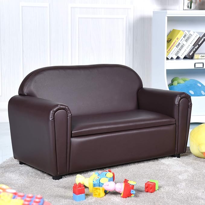 Costzon Kids Couch, 2 in 1 Double Seat Children's Sofa w/Under Seat Storage - Image 9