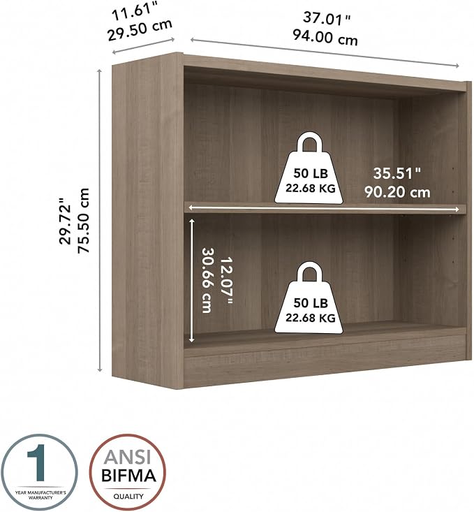 Bush Home Small 2 Shelf Bookcase, 2 Tier Bookshelf Storage Cabinet - Image 8